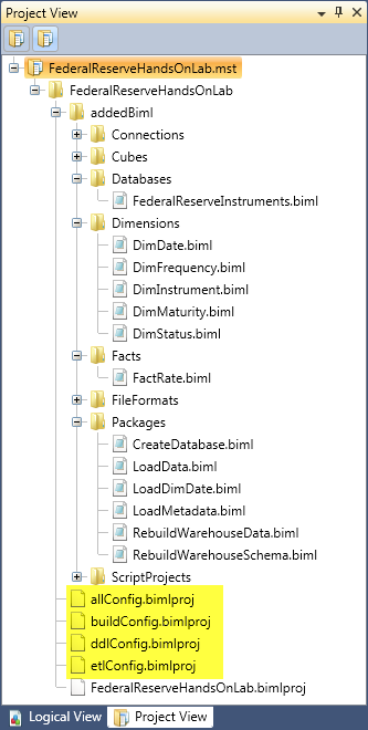 Project View - Highlighted Configuration Files