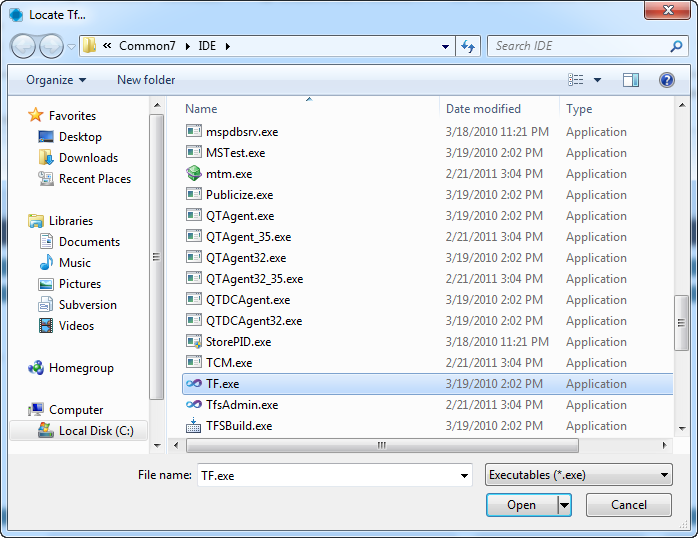Locate tf dialog box