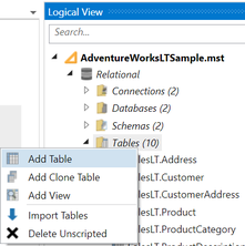 Context Menu - Add Table