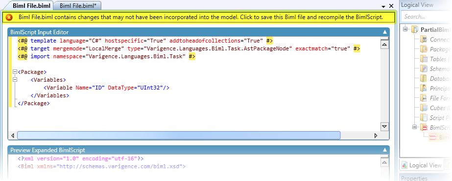BimlScript Notification Bar