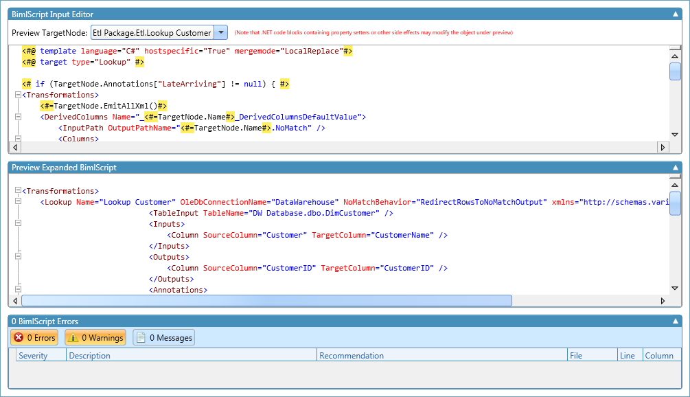 Late Arriving Dimension in BimlScript editor